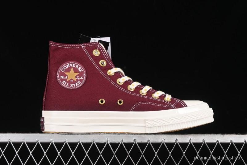 Converse Chuck 1970s High Top Casual Sneakers with Gold Star Accents and Wine Red Colorway - A12463C