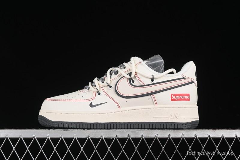 Nike Air Force 1 '07 Low Supreme Collaboration - Red Stitch Grey Sole Casual Sneakers - SJ1198-600