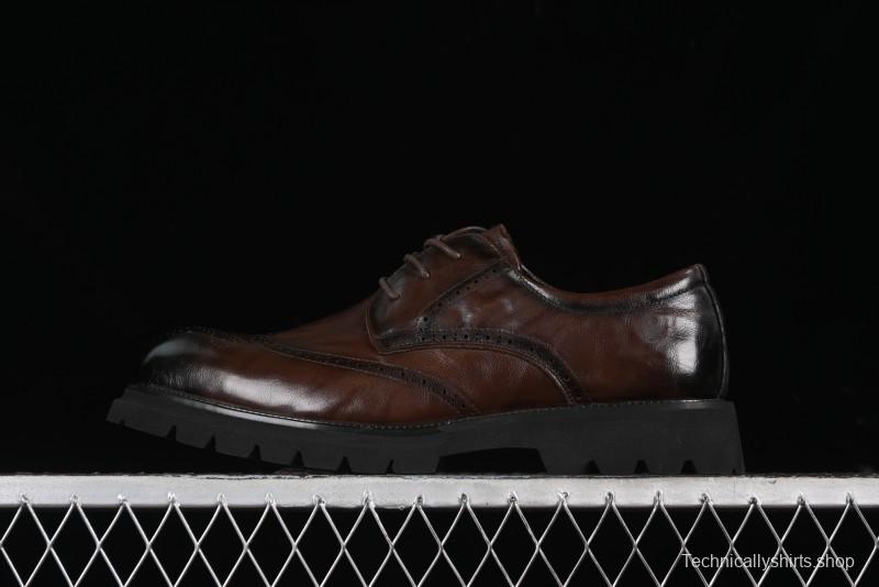 ECCO Block Derby Round Toe Genuine Leather Brogue Dress Shoes - 63667201002