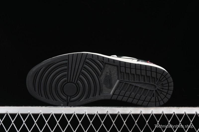 Nike Air Jordan 1 Low Supreme Collaboration - Black White Embossed Custom Retro Basketball Shoes DC2024-032