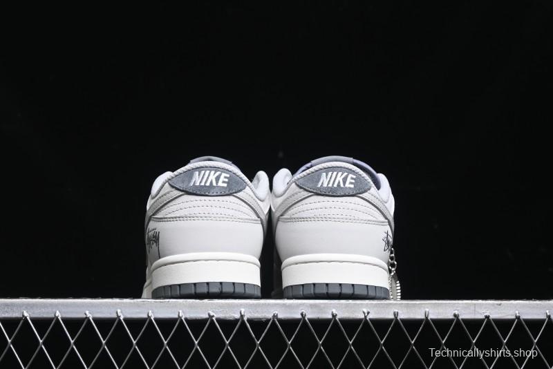 Nike SB Dunk Low Stussy Collaboration - Patchwork Grey Swoosh Anniversary Custom Low-Top Casual Skate Shoes - SF1029-403