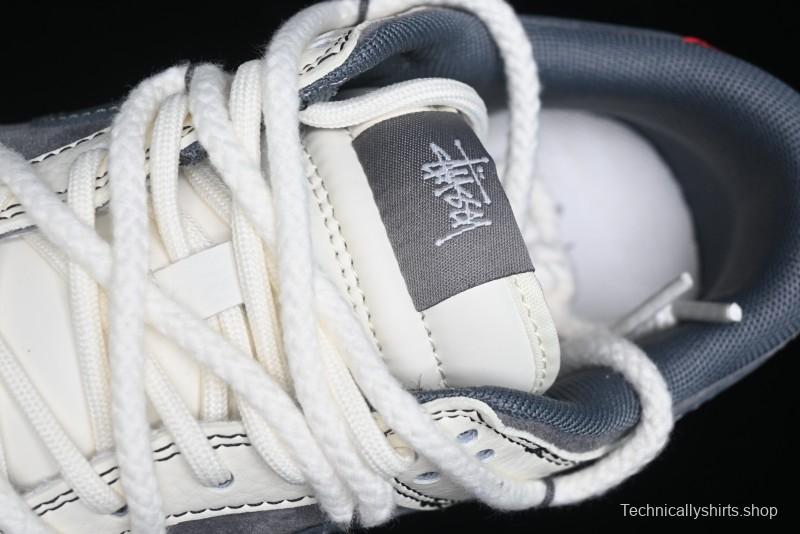 Nike SB Dunk Low Stussy Collaboration - Lace-Up Grey White Grey Check Anniversary High-End Custom Low-Top Casual Skate Shoes - YX5066-207