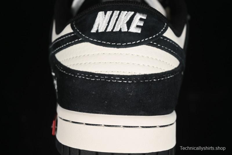 Nike SB Dunk Low Stussy Collaboration - Embroidered Black Swoosh Anniversary Custom Low-Top Casual Sneakers - MM1089-034