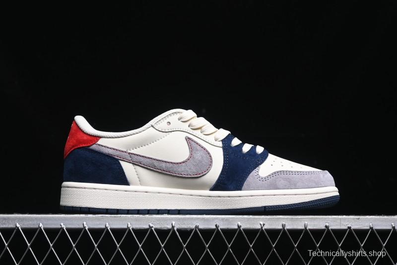 Nike Travis Scott x Fragment Design x Air Jordan 1 Low OG SP AJ1 Multi-Color Patchwork Low-Top Casual Sneakers - DM7866-039