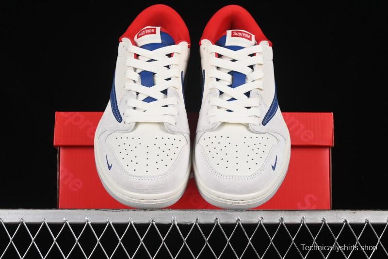 Nike Travis Scott x Fragment Design x Air Jordan 1 Low OG SP AJ1 Supreme Collaboration - Blue White Colorway Low Top Casual Sneakers CH6336-016