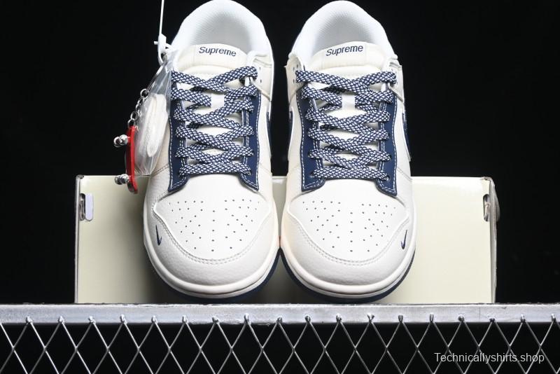 Nike SB Dunk Low Stone Island x Supreme Collaboration - Navy Blue & Off-White Anniversary High-End Custom Low-Top Casual Sneakers - BB9866-007
