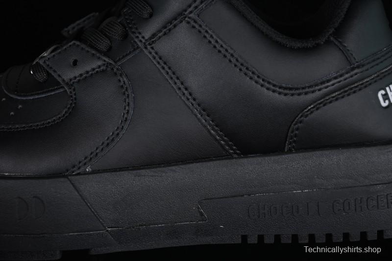 Choco Concert Leather Round Square Asymmetric Fashion Sneakers Black - AJE5