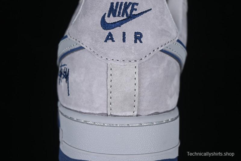 Nike Air Force 1 '07 Low Stussy Collaboration Grey Blue Pig Bear AF1 Low Top Casual Sneakers - DF0188-017