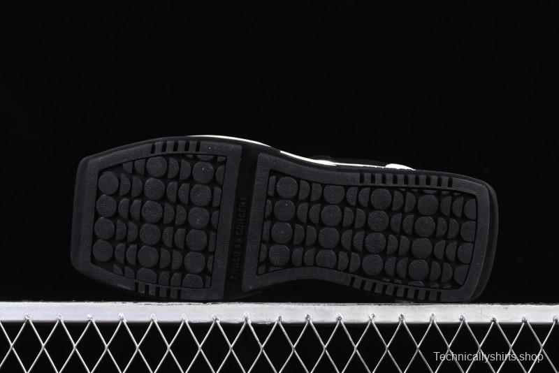 Choco Concert Leather Round Square Asymmetric Fashion Sneakers Black White - AJE5