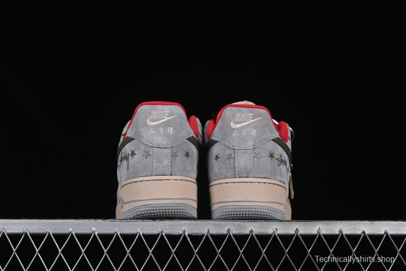 Nike Air Force 1 '07 Low Stussy Collaboration Olive Green Star Low-Top Casual Sneakers - KK1988-034
