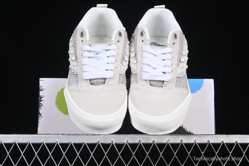 Vans Knu Skool Pearl White Grey Low Top Casual Skate Shoes - VN0007QDBGE