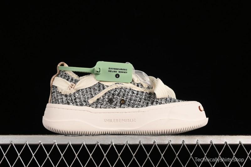 SMILEREPUBLIC SMILE Canvas Sneakers with Cut Wool Fringe and Unique Weaving - G.D4