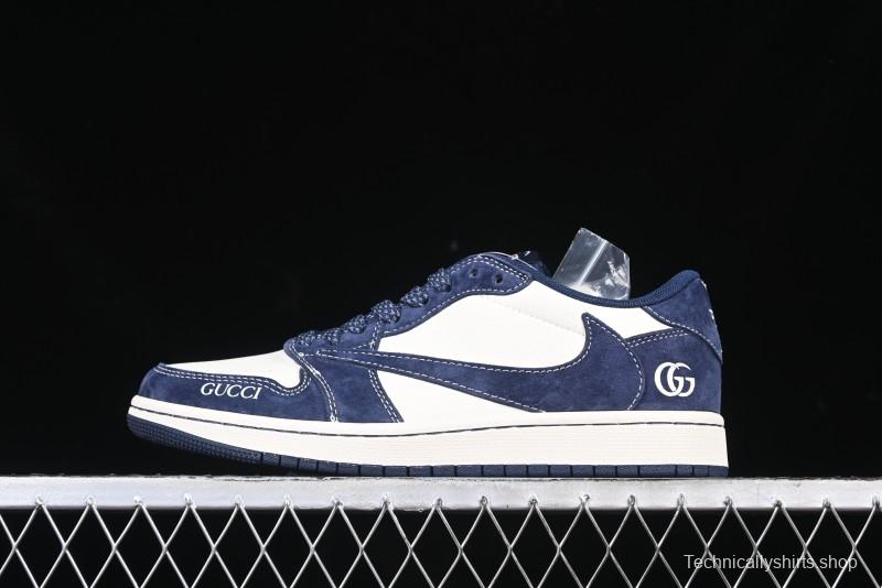 Nike Travis Scott x Fragment Design x Air Jordan 1 Low OG SP AJ1 Collaboration Sneakers - Prussian Blue - XS3086-006