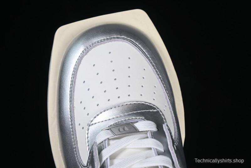 Choco Concert Leather Asymmetrical Fashion Sneakers Silver White - AJE5