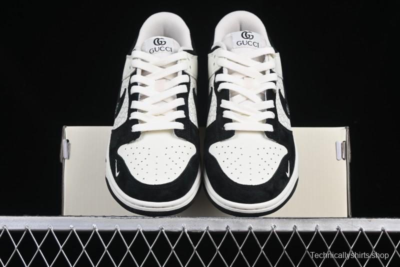 Nike SB Dunk Low Gucci Collaboration Black White Lettering Anniversary High-End Custom Low-Top Casual Skate Shoes - DJ2024-098