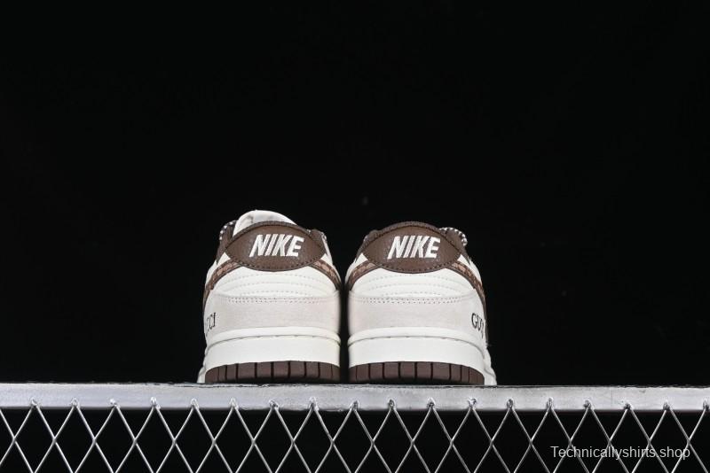 Nike SB Dunk Low Gucci Collaboration Monogram Beige Brown Swoosh Anniversary Custom Low-Top Casual Skate Shoes - DJ2024-059