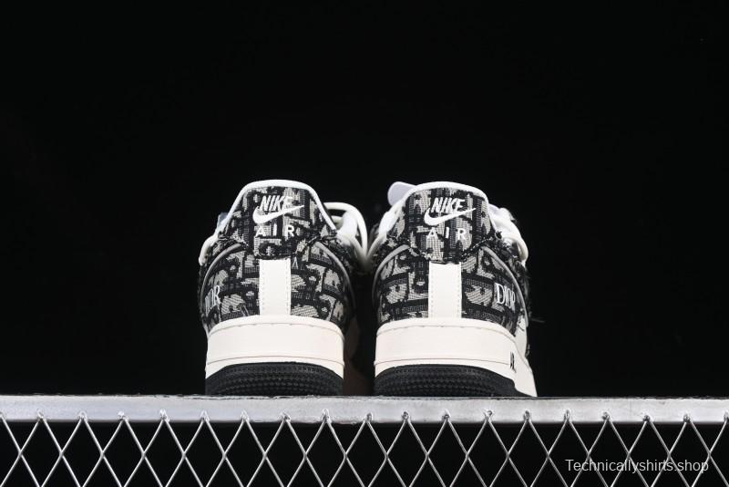 Nike Air Force 1 '07 Low Dior Collaboration Black Pattern Drawstring Casual Sneakers - SJ1198-106
