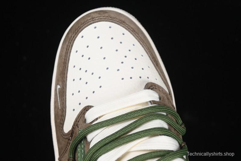 Nike Travis Scott x Fragment Design x Air Jordan 1 Low OG SP AJ1 Stussy Collaboration Suede Green Low Top Casual Sneakers - XS3186-202