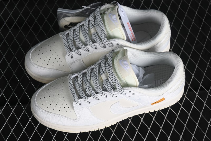 Nike SB Dunk Low Gucci Collaboration - Silver White Pattern Anniversary High-End Custom Low-Top Casual Sneakers BB9676-312