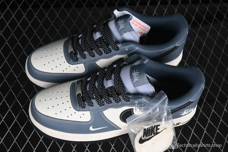 Nike Air Force 1 '07 Low Stussy Collaboration Bright Blue Black Swoosh Low-Top Casual Sneakers - XZ3328-198