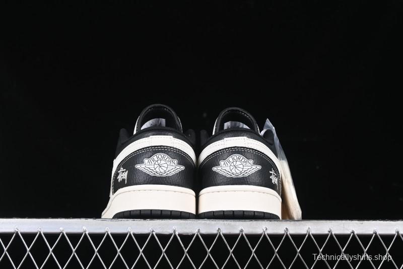 Nike Air Jordan 1 Low AJ1 Stussy White Black Leather Retro Basketball Shoes - XX3318-507