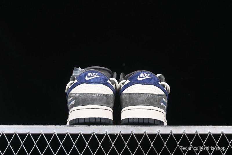 Nike SB Dunk Low Supreme Collaboration - Grey White Blue Swoosh Lace-Up Anniversary Customized Low-Top Casual Skate Shoes - XS1186-100