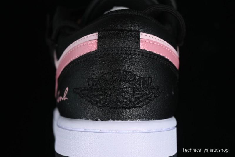Nike Air Jordan 1 Low AJ1 Retro Basketball Shoes with Black Pink Bow Design - DX4374-008