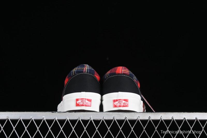 Vans Era Low-Top Skate Shoes with Black Canvas and Red Scottish Plaid Checkered Design - VN0A2RR1QWP