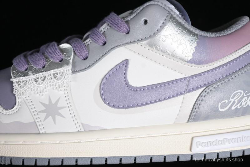Nike Air Jordan 1 Low AJ1 Retro Basketball Shoes with Panda Mischief Modern Floral Design - 553560-053
