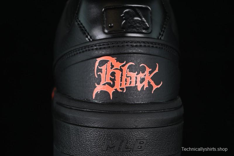 NY Yankees Black Leather Sneakers – Bold Orange Logo Edition