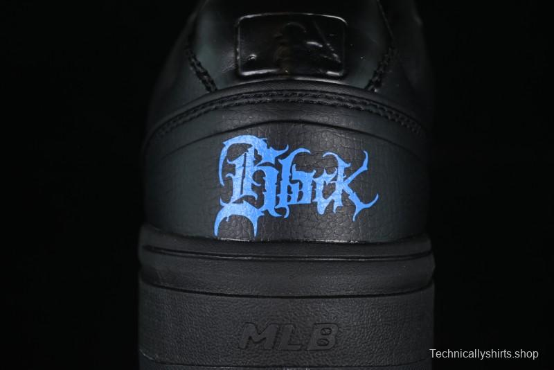 NY Yankees Black Leather Sneakers with Bold Blue Logo