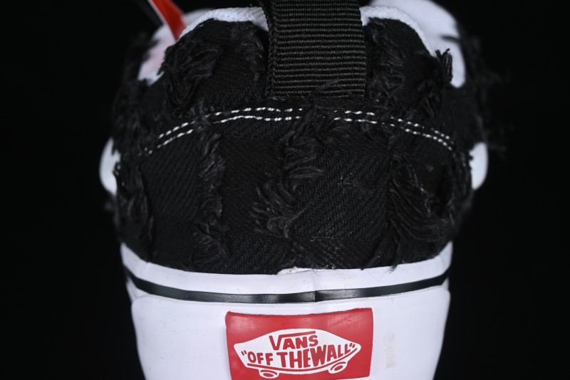 Vans Old Skool Distressed Black Canvas Sneakers with Orange Accents