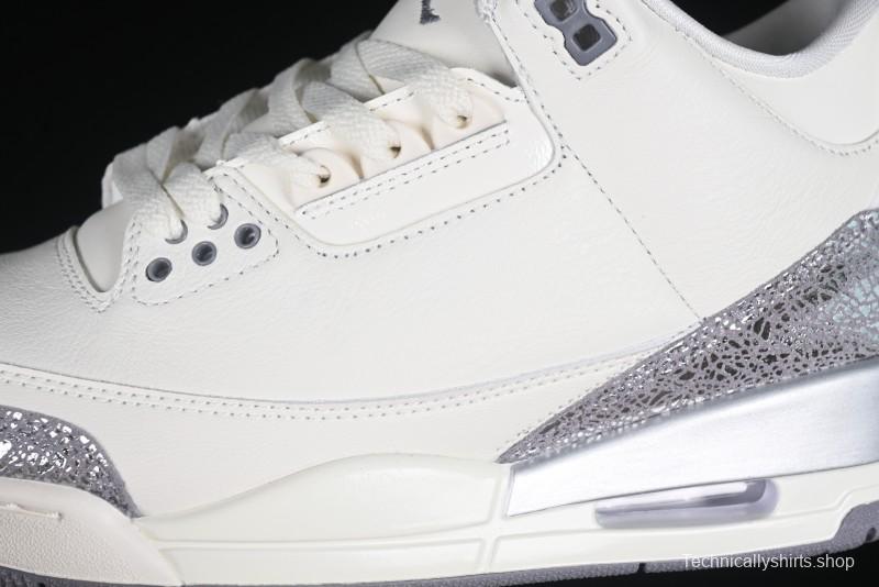Nike Air Jordan 3 Retro Sneakers Sail Metallic Silver with Elephant Print Accents - CK9246-100