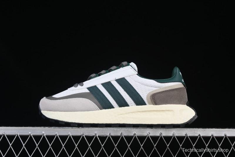 Adidas Retro-Inspired Sneakers - White, Grey & Green with Boost Sole