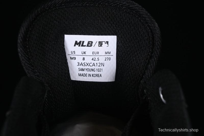 NY Yankees Black Leather Sneakers – Bold Orange Logo Edition