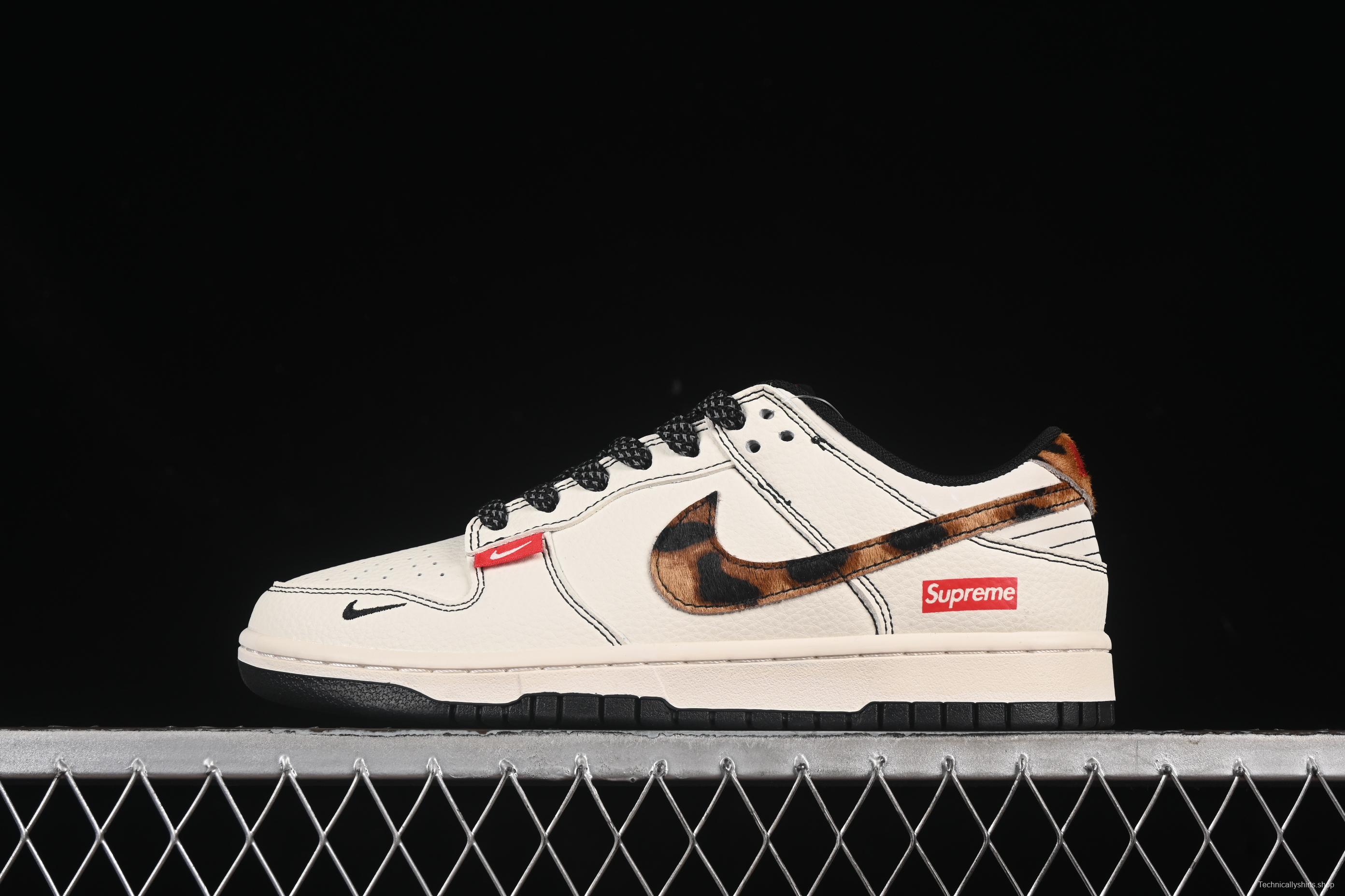 Nike SB Dunk Low Supreme Collaboration Leopard Print Anniversary Custom Low-Top Casual Skate Shoes - ZH2598-269