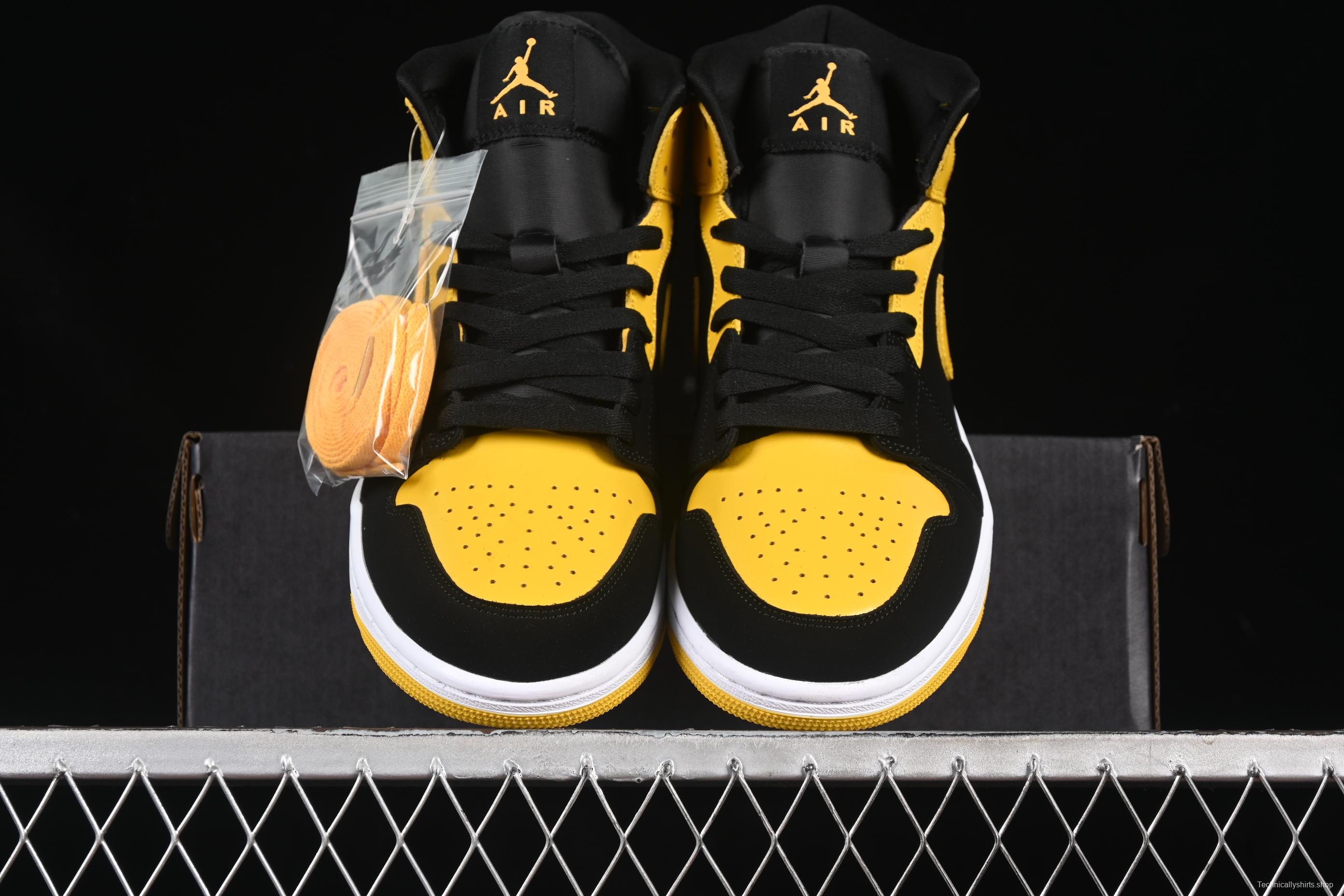 Nike Air Jordan 1 Mid AJ1 Black Yellow Mid-Top Casual Sneakers - HJ6654-071