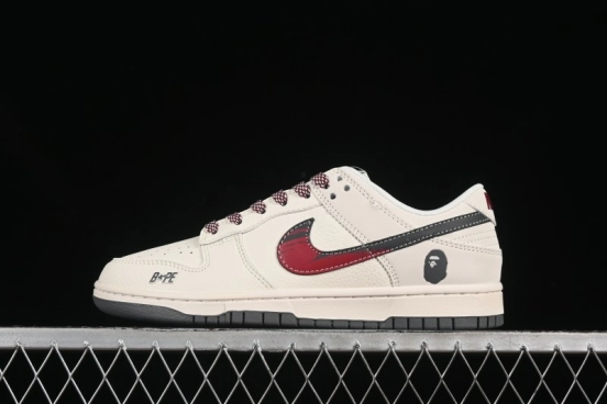 Nike SB Dunk Low BAPE Collaboration Graffiti Red Swoosh Anniversary Customized Low-Top Casual Skate Shoes - JJ2508-561