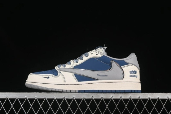 Nike Travis Scott x Fragment Design x Air Jordan 1 Low OG SP AJ1 Stussy Collaboration Dual-Tone Grey Hook Low-Top Casual Sneakers - ZH2598-245