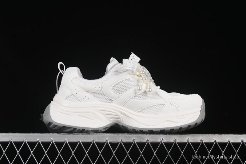 GG-CC Lace Pearl Chain Casual Platform Dad Shoes - 250310 White