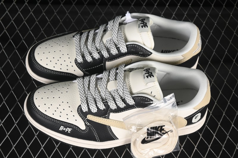 Nike Travis Scott x Fragment Design x Air Jordan 1 Low OG SP AJ1 Bape Collaboration White Black Toe Low Top Casual Sneakers - JJ2508-552