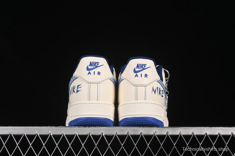 Nike Air Force 1'07 Low Casual Sneakers with Blue Line Ghost Face Design - DF0188-053