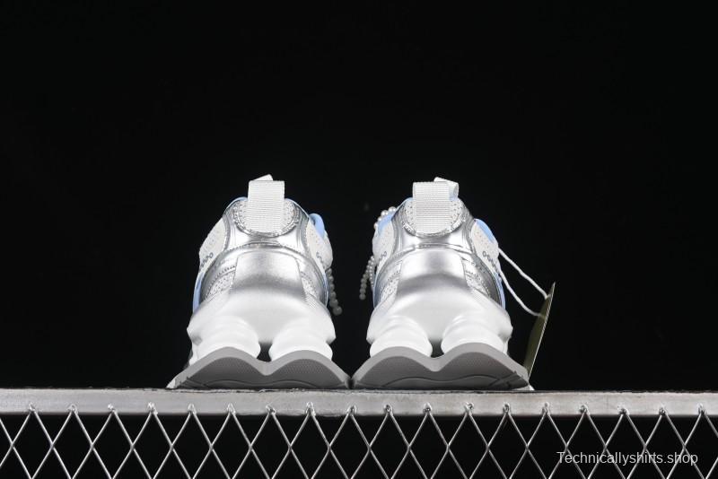 GG-CC Star Same Style Lace-Up Hollow Out Dad Shoes with 5cm Hidden Height Increase - G25X269 White Blue