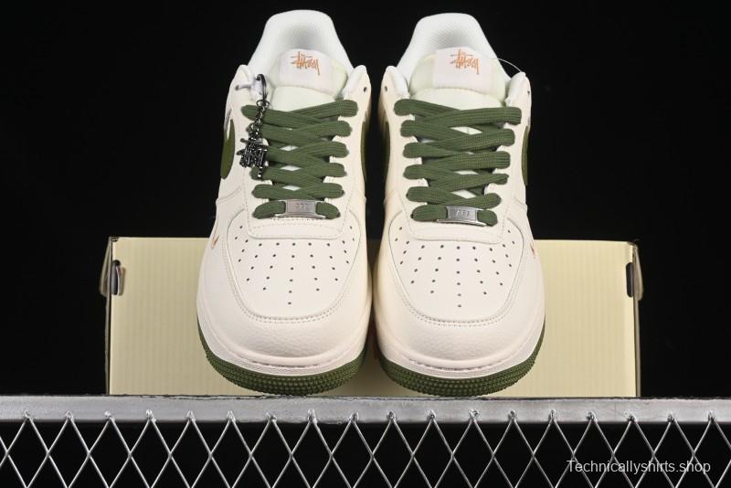 Nike Air Force 1 '07 Low Stussy Collaboration Green Swoosh Gold Embroidery Casual Sneakers - XX3168-151