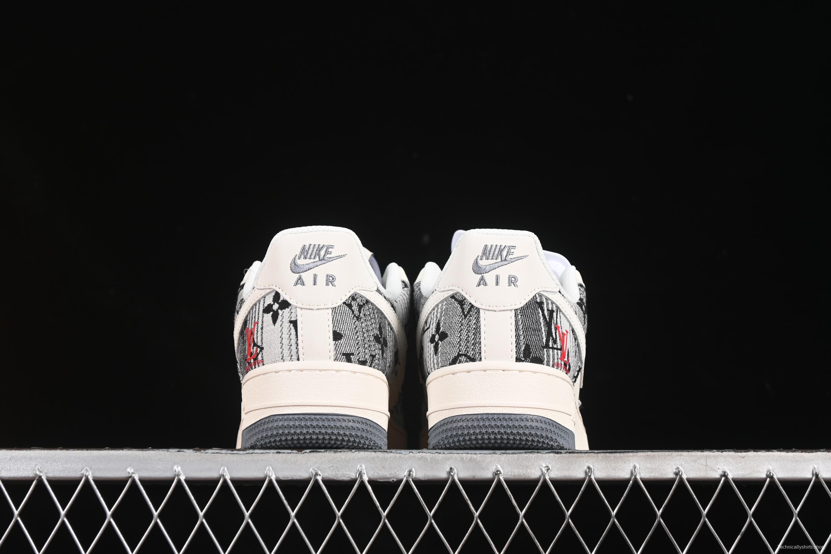 Nike Air Force 1 '07 Low LV Collaboration Black Grey Printed Denim Casual Sneakers - XS1958-587