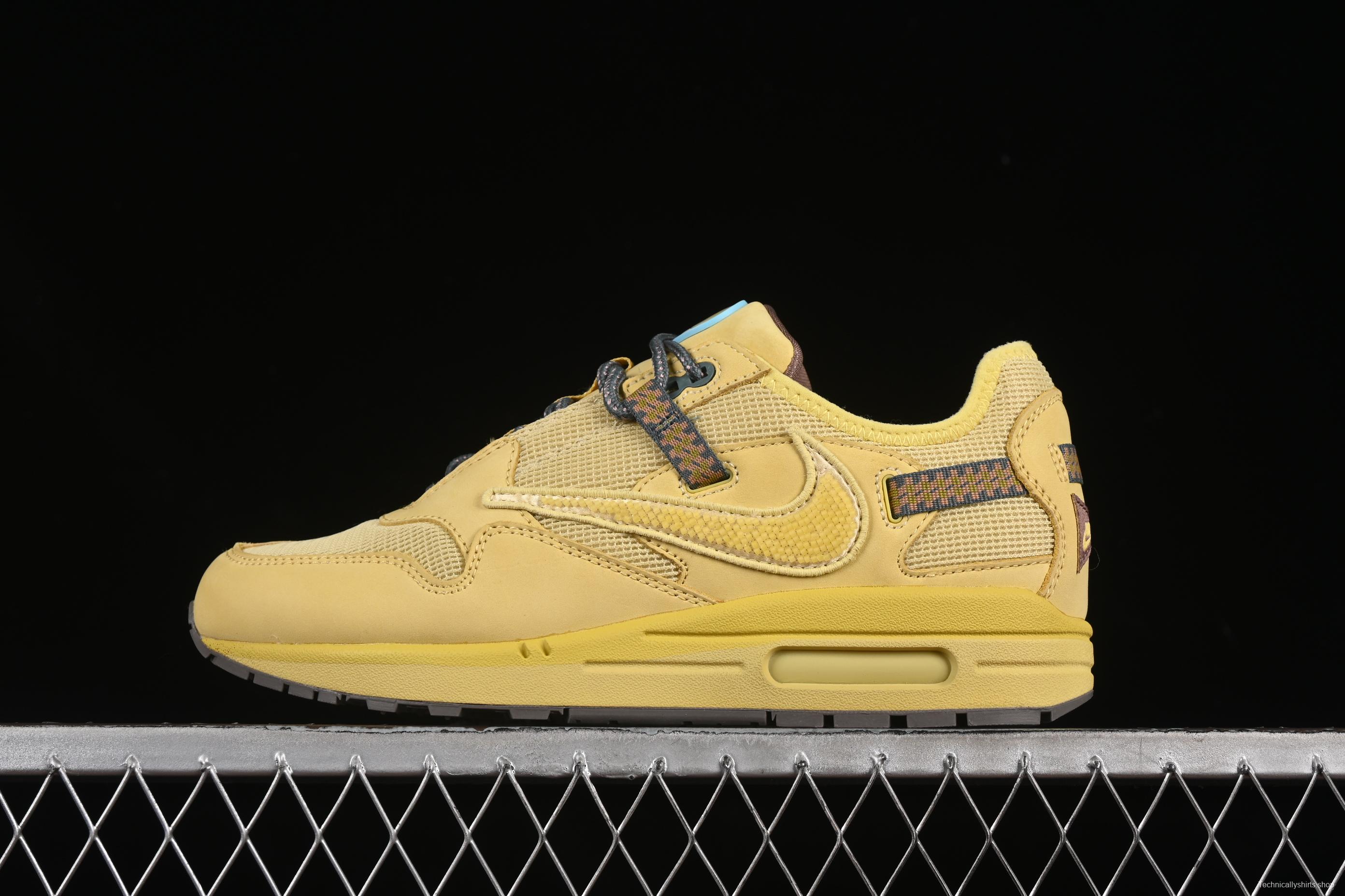 Nike Air Max 1 Travis Scott Collaboration Retro Running Shoes in Wheat Color with Reverse Swoosh - DO9392-700