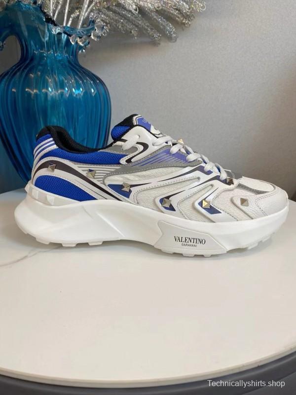 2024 Unisex Valentino Blue White Grey Mesh Leather Sneakers MJ00410