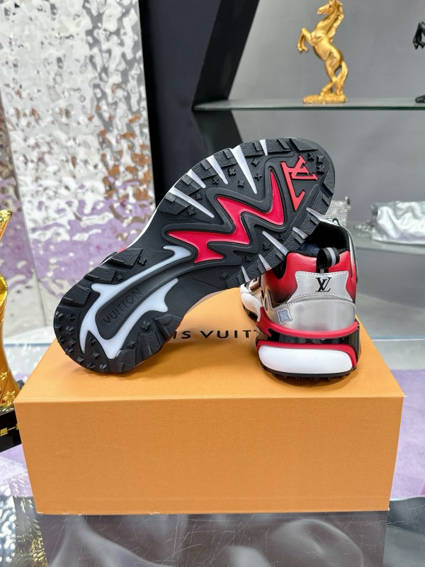 2025 Men Louis Vuitton White Red Black Leather Mesh Sneakers MJ00420