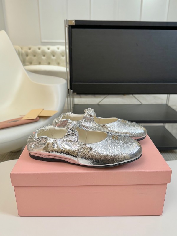 2025 Women Miu Miu Silver Calf Leather Mary Jane KFY00300