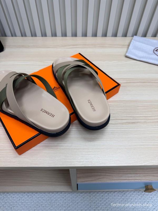 2025 Slippers Hermès Beige Green Rubber Slippers